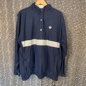 Vintage Antigua Golf 1/4 Zip Button XL Blue White Lightweight Jacket Mickey Logo